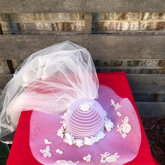 Custom bridal shower hat with veil wedding white - Picture 3 of 6
